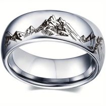 Fashion 8mm Steel Color Arc Mountain Top Stainless Steel Peak Round Men's Ring