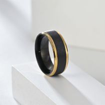 Fashion 8mm Black Steps Gold Stainless Steel Geometric Round Men's Ring