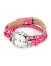 Profession Plum Red Lock Shape Weave Alloy Ladies Watches