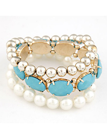 Huge Blue Gemstone Pearl Decorated Elastic Design