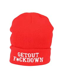 Classical Bright Red Getout Fuckdown Embroidery Knitting Wool Fashion Hats