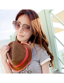 Trendy Light Coffee Hollow Out Two Colors Simple Design Straw Sun Hats