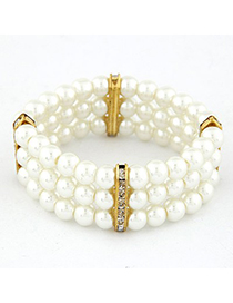 Aquamarine Gold Color Three Layers Pearl Weave Design Alloy Korean Fashion Bracelet