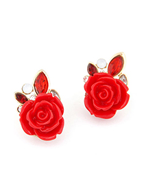 Active red rose flower decorated design alloy Stud Earrings
