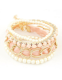 22K pink metal chains decorated multilayer design alloy Korean Fashion Bracelet