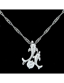 Turquoise silver color diamond decorated dolphins shape pendant design alloy Chains