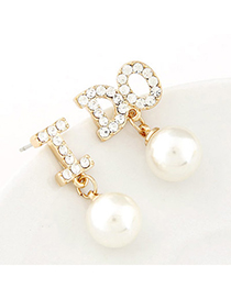 Baltic white pearl decorated letter I DO shape design alloy Stud Earrings