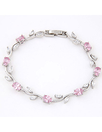 Decorative Pink Diamond Decorated Leaf Shape Design Zircon Crystal Bracelets