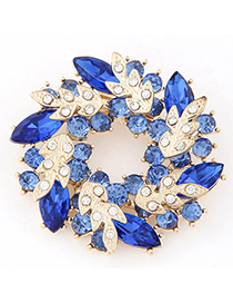 2013 Blue Diamond Decorated Leaf Shape Design Alloy Korean Brooches