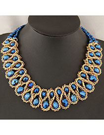 Reversible Blue Double Layer Weave Design Alloy Bib Necklaces