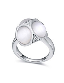 Fishing White Geometrical Shape Decorated Simple Design Alloy Crystal Rings