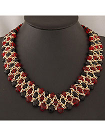 Define Red & Black Beads Decorated Weave Design