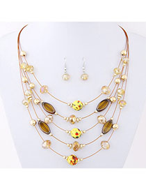 Connor Yellow Beads Decorated Mutilayer Design Alloy Jewelry Sets