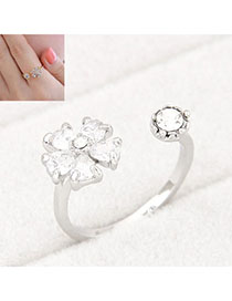 Stylish Silver Color Diamond Decorated Flower Design Alloy Korean Rings