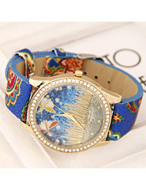Travel Blue Diamond Decorated Dragonfly Pattern Design Alloy Ladies Watches