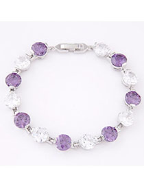 Sequined White & Purple Diamond Decorated Simple Design Zircon Fashion Bracelets