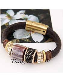 Mechanic Brown Gemstone Decorated Simple Design Alloy Fashion Bracelets