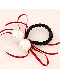 Hiking Red Pearl Decorated Bowknot Shape Design Alloy Hair Band Hair Hoop