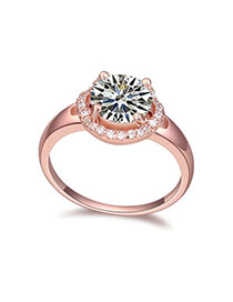 Vellum White & Rose Gold Diamond Decorated Simple Design Zircon Crystal Rings