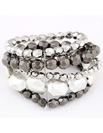 Womens Gray Beads Decorated Multilayer Design Alloy Korean Fashion Bracelet