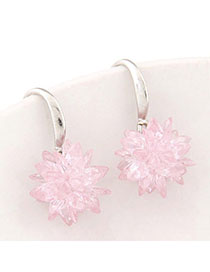 Indie Pink Gemstone Decorated Flower Design Alloy Fashion Earrings