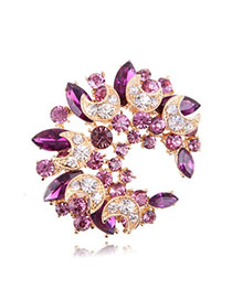 Direct Purple Diamond Decorated Meniscus Shape Design Alloy Crystal Brooches