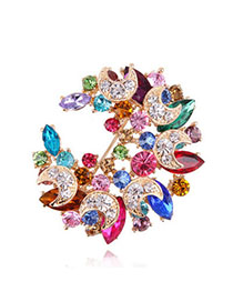 Dreamlike Multicolor Diamond Decorated Meniscus Shape Design Alloy Crystal Brooches