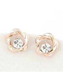 Waist Gold Color Diamond Decorated Flower Design Alloy Stud Earrings