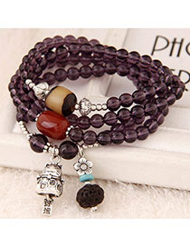 Jogging Purple Beads Decorated Cat Shape Multilayer Design Alloy Fashion Bracelets