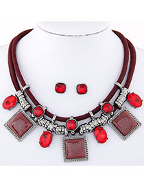 fashion Red Gemstone Decorated Square Shape Design