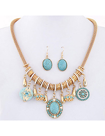 bohemia Blue Gemstone Decorated Oval Shape Design Alloy Jewelry Sets