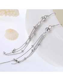 Decorous Silver Color Beads Decorated Tassel Design Cuprum Korean Earrings