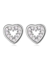 Casual Silver Color Diamond Decorated Heart Shape Design Zircon Crystal Earrings