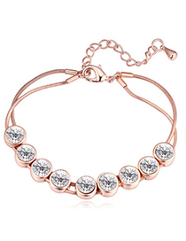 Glamour Rose Gold & White Diamond Decorated Simple Design Alloy Crystal Bracelets
