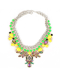 Magnetic Green Abstract Bee Gemstone Decorated Chain Design Alloy Bib Necklaces