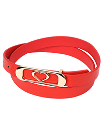 Denim red heart shape decorated oval buckle design