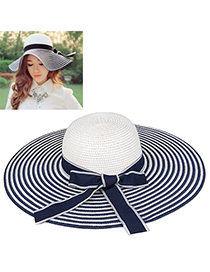 sweet Navy Blue & White Bow-knot Shape Stripe Design