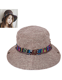 Bohemia Light Khaki Button Shape Weave Simple Design Flax Sun Hats