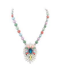 Indian Multicolor Multilayer Petals Oval Shape Pendant Alloy Bib Necklaces