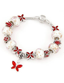 Antique Red Beads Decorated Eiffel Butterfly Shape Design Alloy Fashion Bracelets
