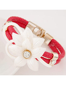 Elegant Red Flower Decorated Double Layer Design Leather Korean Fashion Bracelet