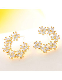 Elegant Champagne Gold Diamond Decorated Clover Shape Design  Cuprum Fashion earrings