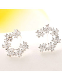 Elegant Silver Color Diamond Decorated Clover Shape Design  Cuprum Fashion earrings