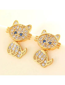 Lovely Champagne Gold Diamond Decorated Cat Shape Design  Cuprum Fashion earrings