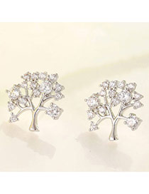 Boutique Silver Color Diamond Decorated Tree Shape Design  Cuprum Fashion earrings