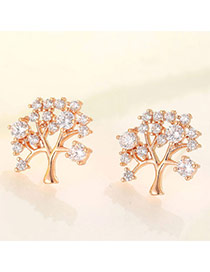 Boutique Rose Gold Diamond Decorated Tree Shape Design  Cuprum Fashion earrings