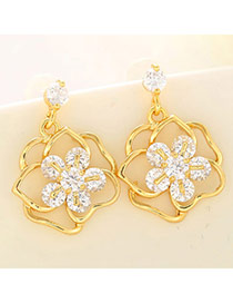 Sweet Champagne Gold Diamond Decorated Flower Design  Cuprum Fashion earrings