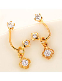 Boutique Champagne Gold Diamond Decorated Clover Shape Design  Cuprum Stud Earrings