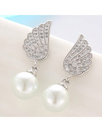 Glamour Silver Color Pearl Decorated Wing Shape Design  Cuprum Stud Earrings