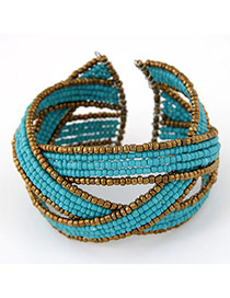 Bohemia Blue Beads Decorated Weave Design Alloy Fashion Bangles